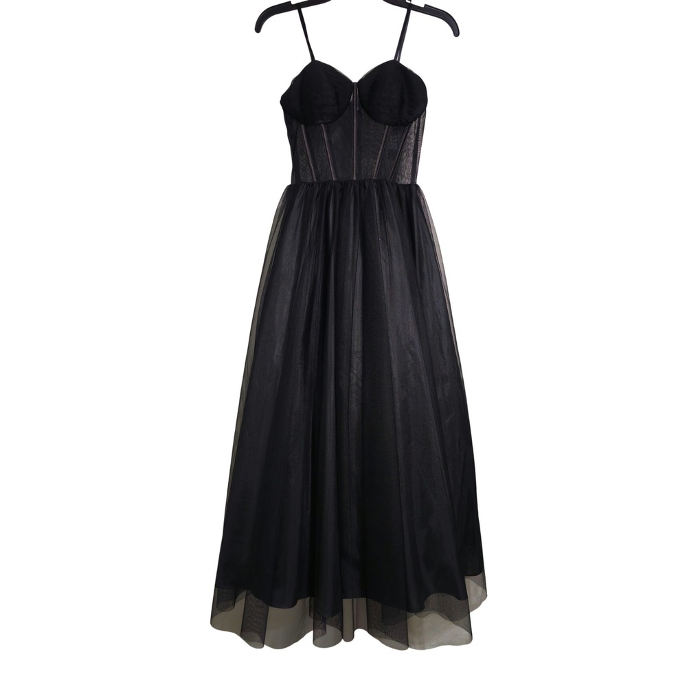 Betsy & Adam Black Dress Cocktail Tulle Corset Party Formal Gown Size 2 NWT